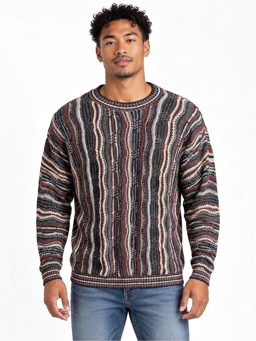 Vintage Protégé Collection 3D Textured Coogi-Style Sweater Rustic Fall Colorway